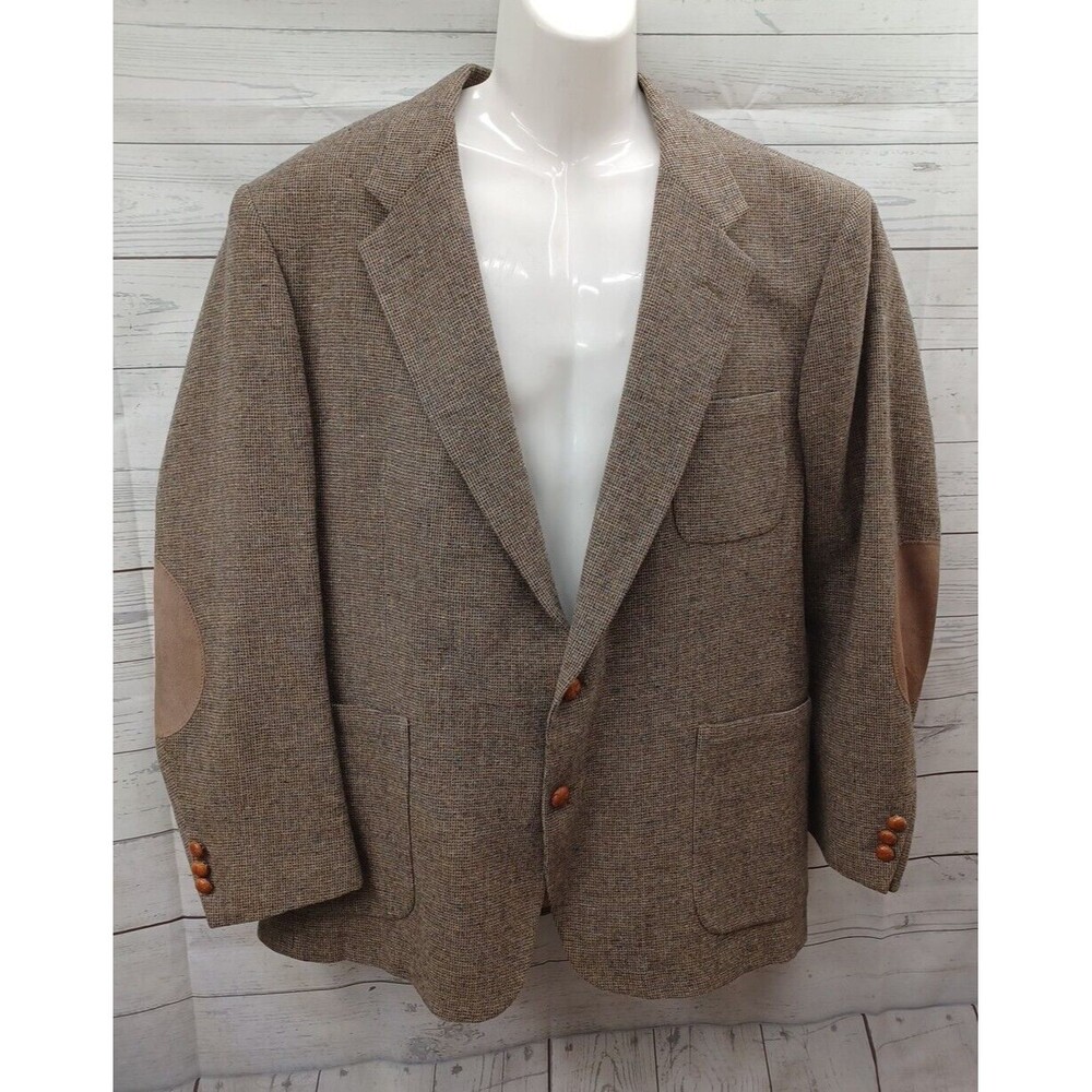 Stewart County Sport Western Jacket Confetti Wool Tweed Suede Elbows Sz 48R